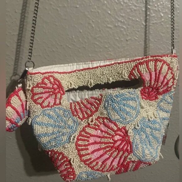 Handcrafted in India Seashell Beaded Crossbody Clutch Bag Shell Charm - Picture 4 of 6